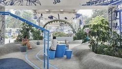 This community space is tucked under a Mumbai flyover